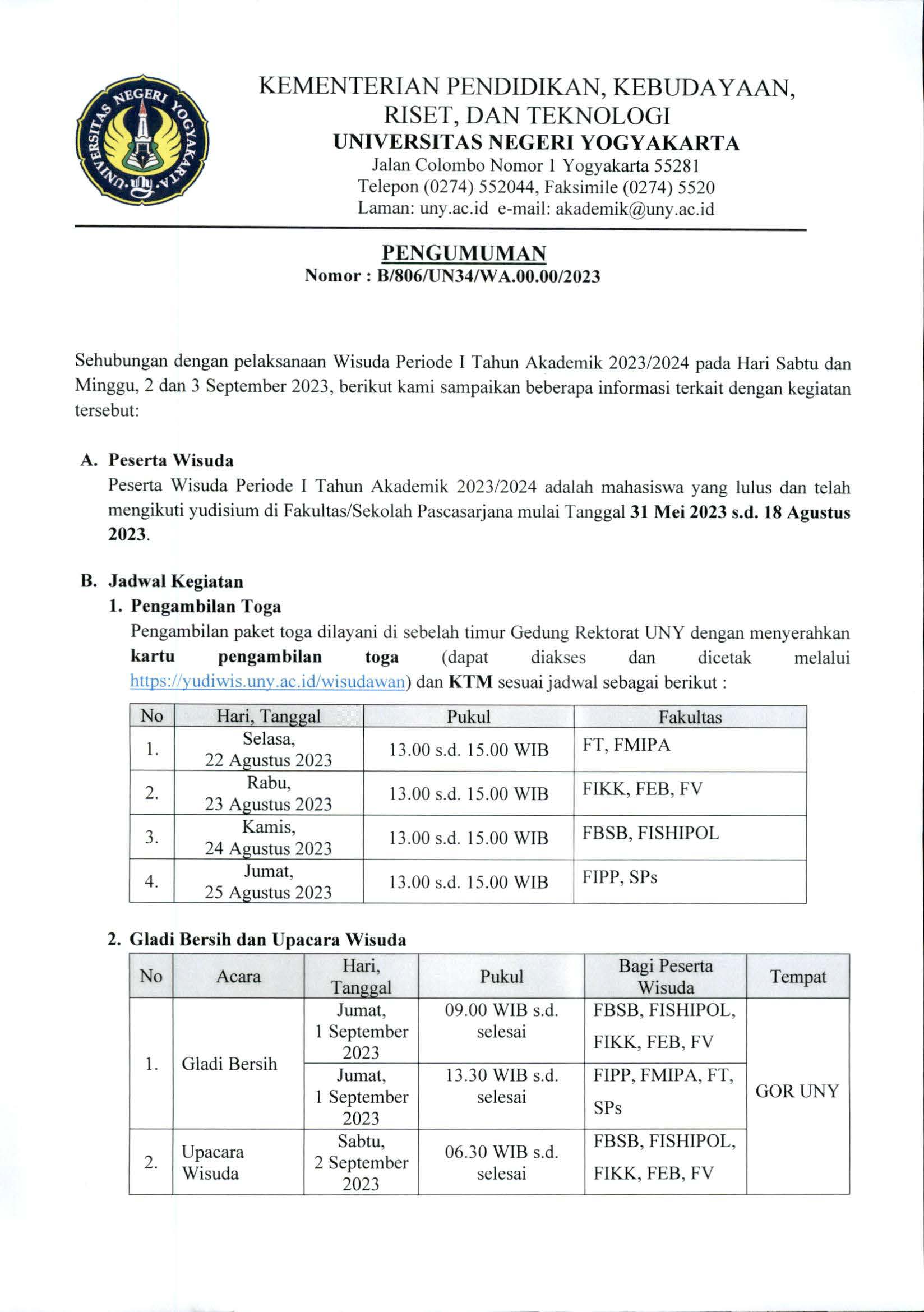 PELAKSANAAN WISUDA PERIODE I TAHUN AKADEMIK 2023/2024 | Universitas